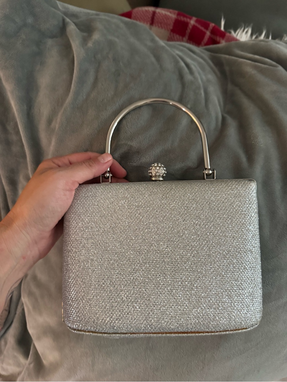 Silver Sparkle Top-Handle Evening Bag